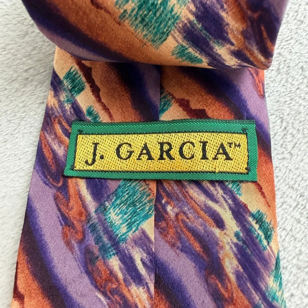 J. Garcia Mens Silk Necktie Abstract Art Purple Orange Blue‎ Made in USA